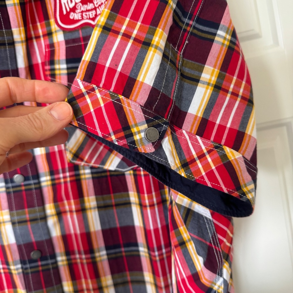 Rocawear Denim‎ Co. Y2K Master Builders Red Plaid Cotton SS Snap Front Shirt XL - Picture 5 of 14